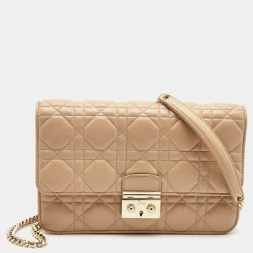Pre Owned Dior Beige Cannage Leather Miss Dior Promenade Chain Bag