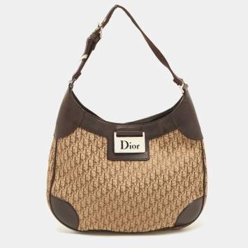 Pre Owned Dior Ebony/Beige Oblique Canvas Street Chic Trotter Hobo