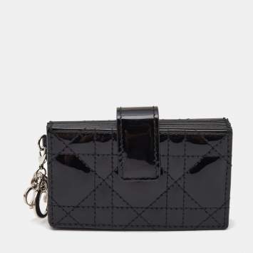 Pre Owned Dior Black Cannage Patent Leather Lady Dior 5 Gusset Card Holder