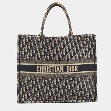 Pre Owned Dior Blue Oblique Canvas Large Book Tote