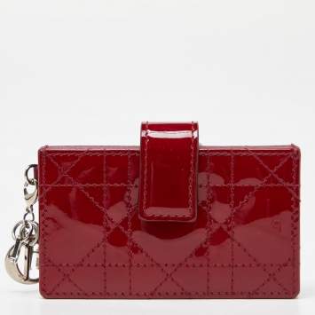 Pre Owned Dior Red Cannage Patent Leather Lady Dior 5 Gusset Card Holder