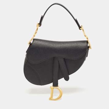 Pre Owned Dior Black Leather Mini Saddle Bag