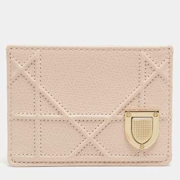 Pre Owned Dior Pink Cannage Leather Diorama Card Holder