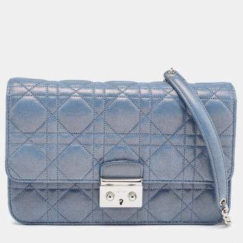 Pre Owned Dior Blue Cannage Quilted Leather Miss Dior Promenade Chain Clutch
