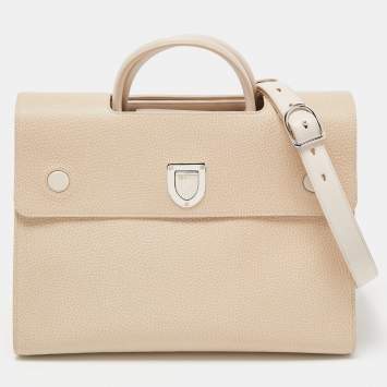 Pre Owned Dior Two Tone Beige Leather Large Diorever Top Handle Bag