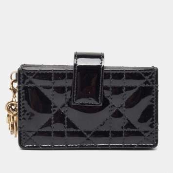 Pre Owned Dior Black Cannage Patent Leather Lady Dior 5 Gusset Card Holder