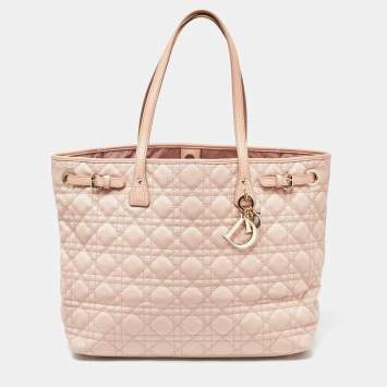 Pre Owned Dior Pink Cannage Coated Canvas and Leather Medium Panarea Shopper Tote