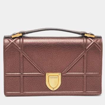 Pre Owned Dior Bronze Leather Diorama Top Handle Bag