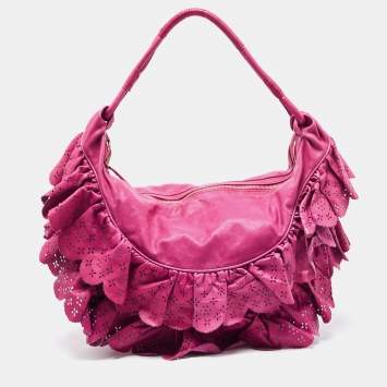 Pre Owned Dior Purple Leather Large Gypsy Ruffle Hobo