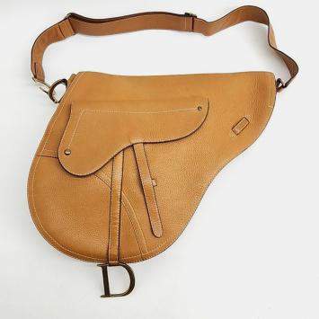 Pre Owned Christian Dior Tan Calfskin Limited Edition Baudrier Saddle Bag 