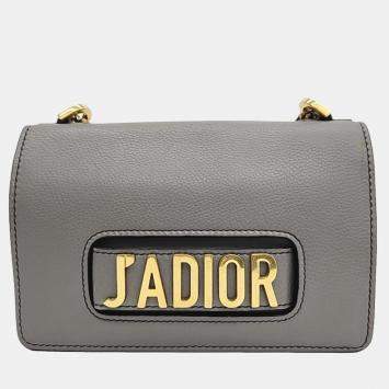 Pre Owned Christian Dior Grey Calfskin Medium J'adior Flap Bag 