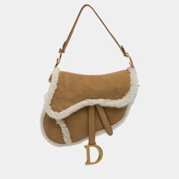Pre Owned Dior Brown Shearling Saddle Bag