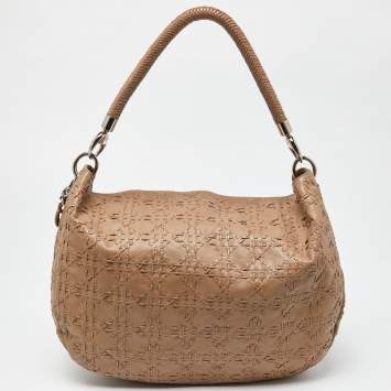 Pre Owned Dior Beige Cannage Leather Whipstitch Hobo