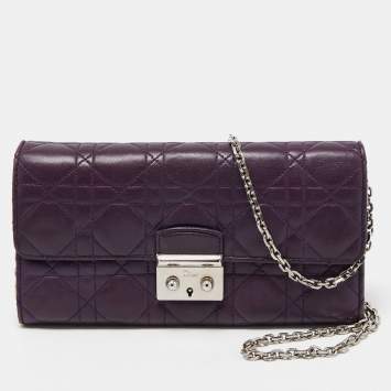 Pre Owned Dior Purple Cannage Leather Miss Dior Promenade Wallet on Chain