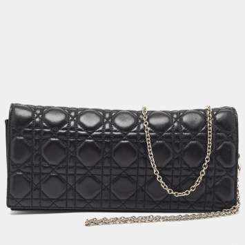 Pre Owned Dior Black Cannage Leather Lady Dior Chain Clutch