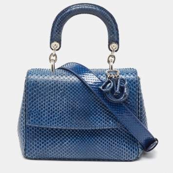 Pre Owned Dior Blue Python Mini Be Dior Top Handle Bag
