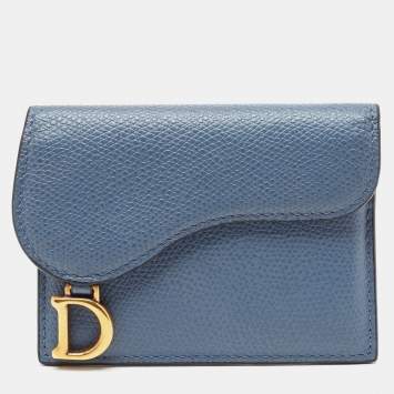 Pre Owned Dior Light Blue Leather Saddle Card Holder