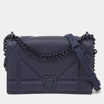Pre Owned Dior Navy Blue Ultra Matte Leather Medium Diorama Flap Shoulder Bag