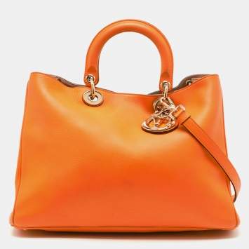 Pre Owned Dior Orange Leather Large Diorissimo Shopper Tote