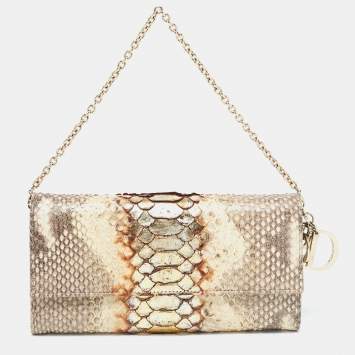Pre Owned Dior Beige/Brown Python and Leather Lady Dior Wallet On Chain