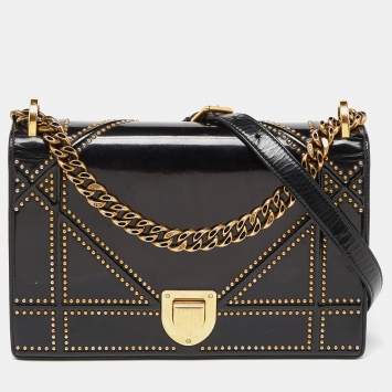 Pre Owned Dior Black Patent Leather Medium Diorama Shoulder Bag