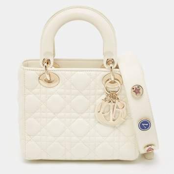 Pre Owned Dior Off White Cannage Leather Small Lady Dior My ABCDior Tote