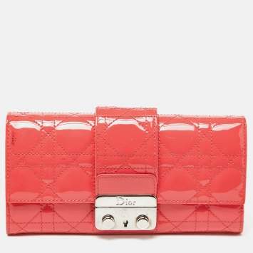 Pre Owned Dior Orange Cannage Patent Leather Miss Dior Promenade Wallet 