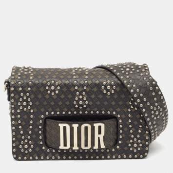 Pre Owned Dior Green/Black Studded Leather Medium Dio(r)evolution J'Adior Chain Bag