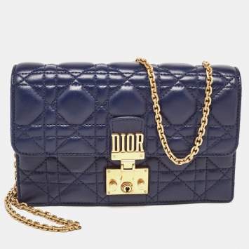 Pre Owned Dior Indigo Blue Cannage Leather Daddi Chain Pouch