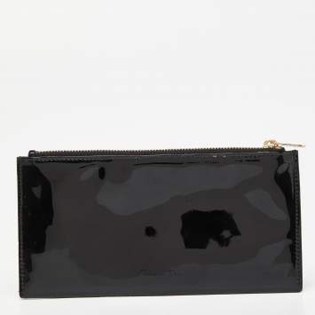 Pre Owned Dior Black Patent Leather Zip Pouch