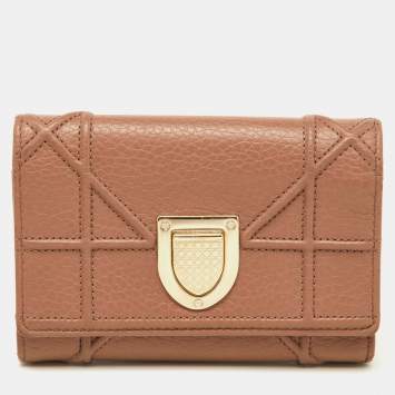 Pre Owned Dior Old Rose Leather Diorama Trifold Wallet
