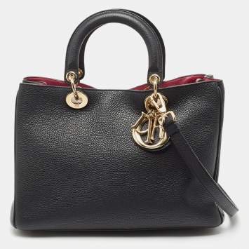 Pre Owned Dior Black Leather Medium Diorissimo Shopper Tote