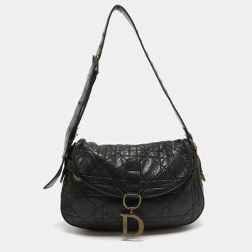 Pre Owned Dior Black Cannage Leather Flap Shoulder Bag