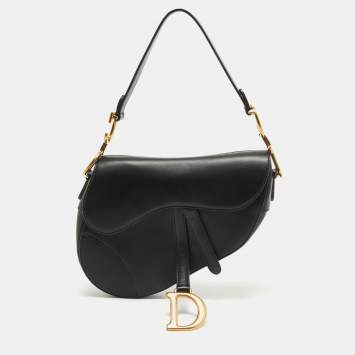 Pre Owned Dior Black Leather Saddle Bag