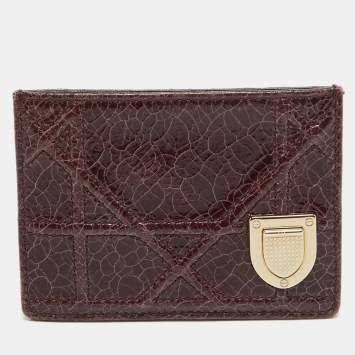 Pre Owned Dior Burgundy Crackled Patent Leather Diorama Card Holder 