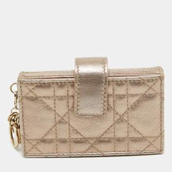 Pre Owned Dior Metallic Cannage Leather Lady Dior 5 Gusset Card Holder