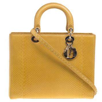 Pre Owned Dior Yellow Python Large Lady Dior Tote