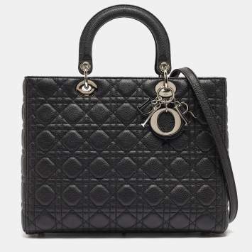 Pre Owned Dior Black Cannage Leather Large Lady Dior Tote