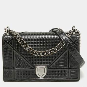 Pre Owned Dior Black Patent Leather Small Diorama Shoulder Bag