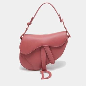 Pre Owned Dior Pink Leather Mini Saddle Bag