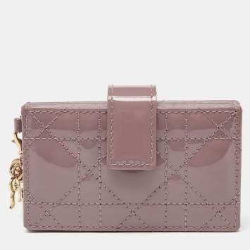 Pre Owned Dior Old Rose Cannage Patent Leather Lady Dior 5 Gusset Card Holder