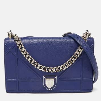 Pre Owned Dior Blue Leather Medium Diorama Flap Shoulder Bag