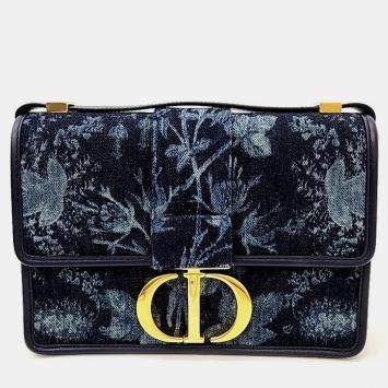 Pre Owned Christian Dior 30 Blue Canvas Montaigne Flowers Shoulder Bag