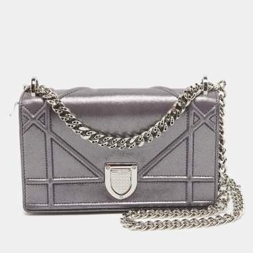 Pre Owned Dior Purple Iridescent Leather Diorama Wallet on Chain