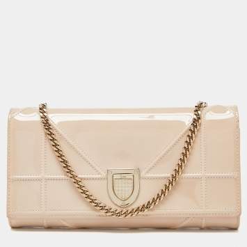 Pre Owned Dior Beige Patent Leather Diorama Wallet on Chain