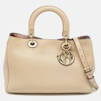 Pre Owned Dior Beige Leather Medium Diorissimo Shopper Tote