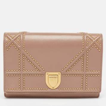 Pre Owned Dior Pink Leather Studded Diorama Wallet on Chain