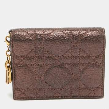 Pre Owned Dior Bronze Cannage Leather Lady Dior Flap Card Case