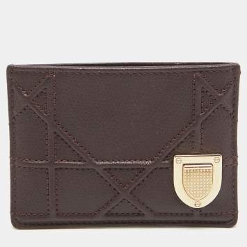 Pre Owned Dior Burgundy Leather Diorama Card Holder