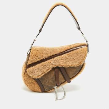 Pre Owned Dior Beige/Brown Shearling and Leather Saddle Bag